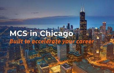 Chicago skyline with "MCS in Chicago: Built to accelerate your career"