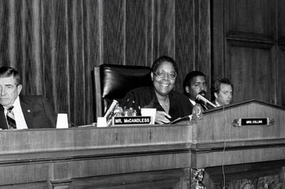 Cardiss Collins chairs a committee hearing in Congress, circa 1985.