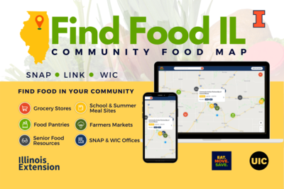 Find Food IL map flier with screenshots