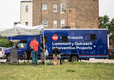 University of Illinois Chicago’s Community Outreach Intervention Projects’ mobile narcotics treatment center parked on a vacant lot