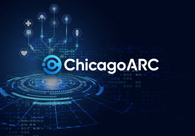 Graphic with tech-related icons and Chicago ARC logo