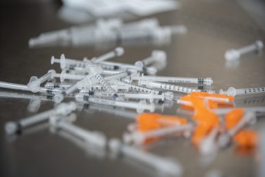 medical syringes on table