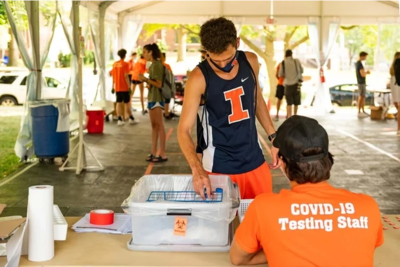 UIUC student in COVID testing tent
